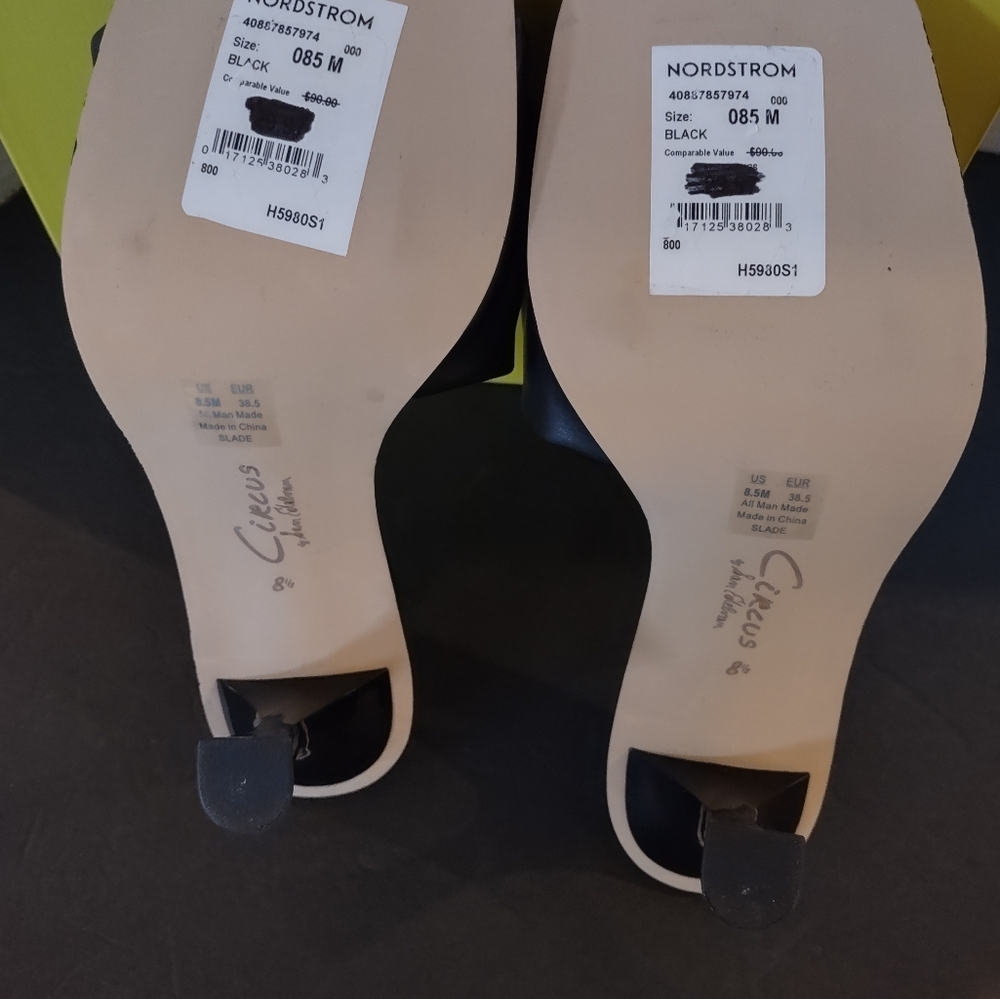 NIB Sam Edelman Black Slade Women's Sandal Heels 8.5 M Slide/Mules Faux Leather - Picture 5 of 12